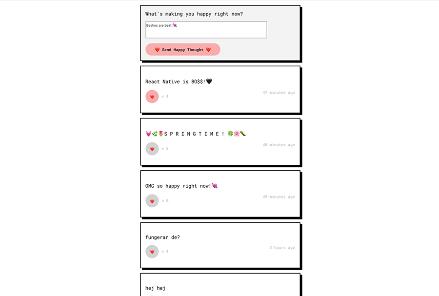 A screenshot of the Happy Thought feed