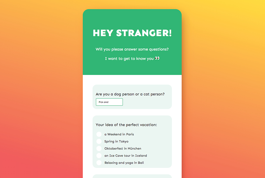 A screenshot of the survey website