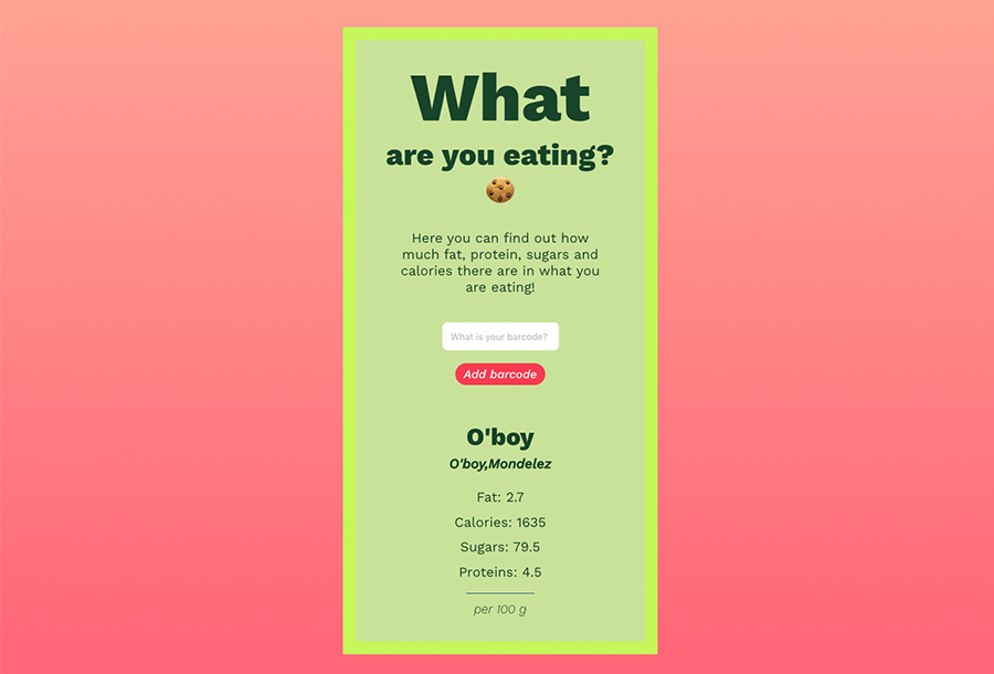 A screenshot of the nutrition application