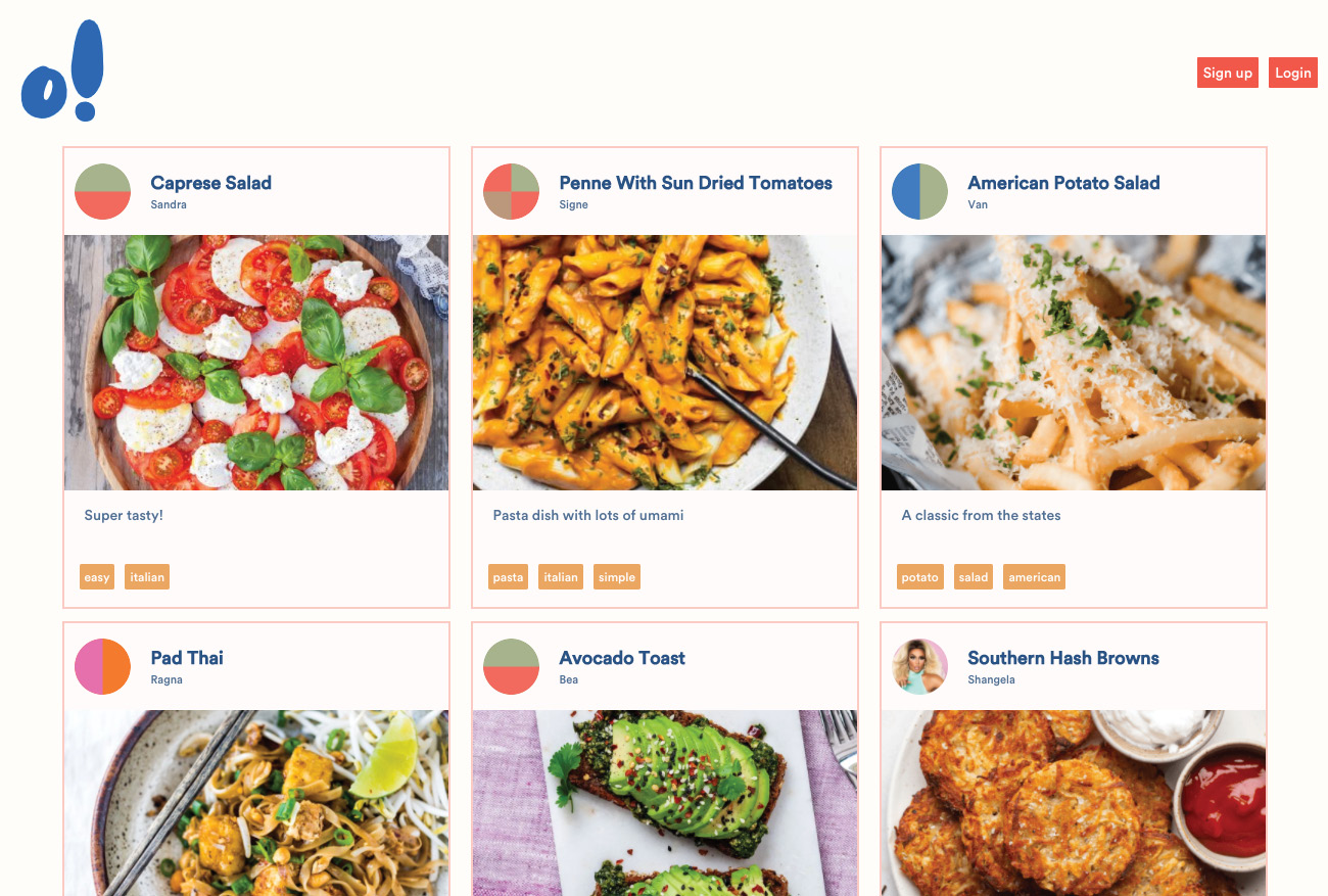 A screenshot of O! - Food Community