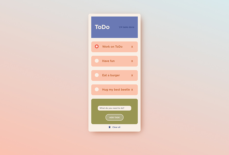 A screenshot of the ToDo app